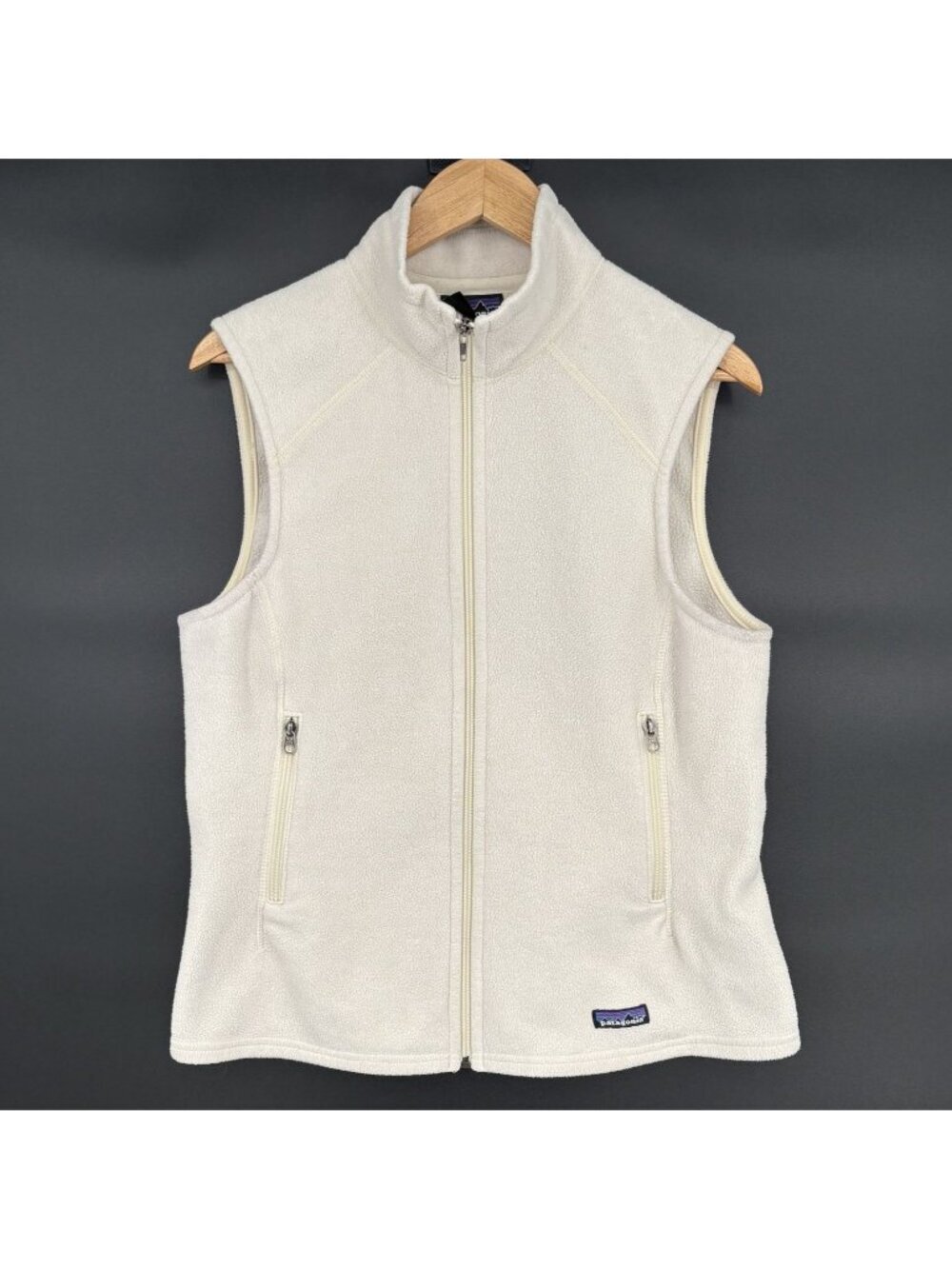 Vintage Patagonia Womens Synchilla Fleece Vest L Cream Full Zip Outdoor USA Made